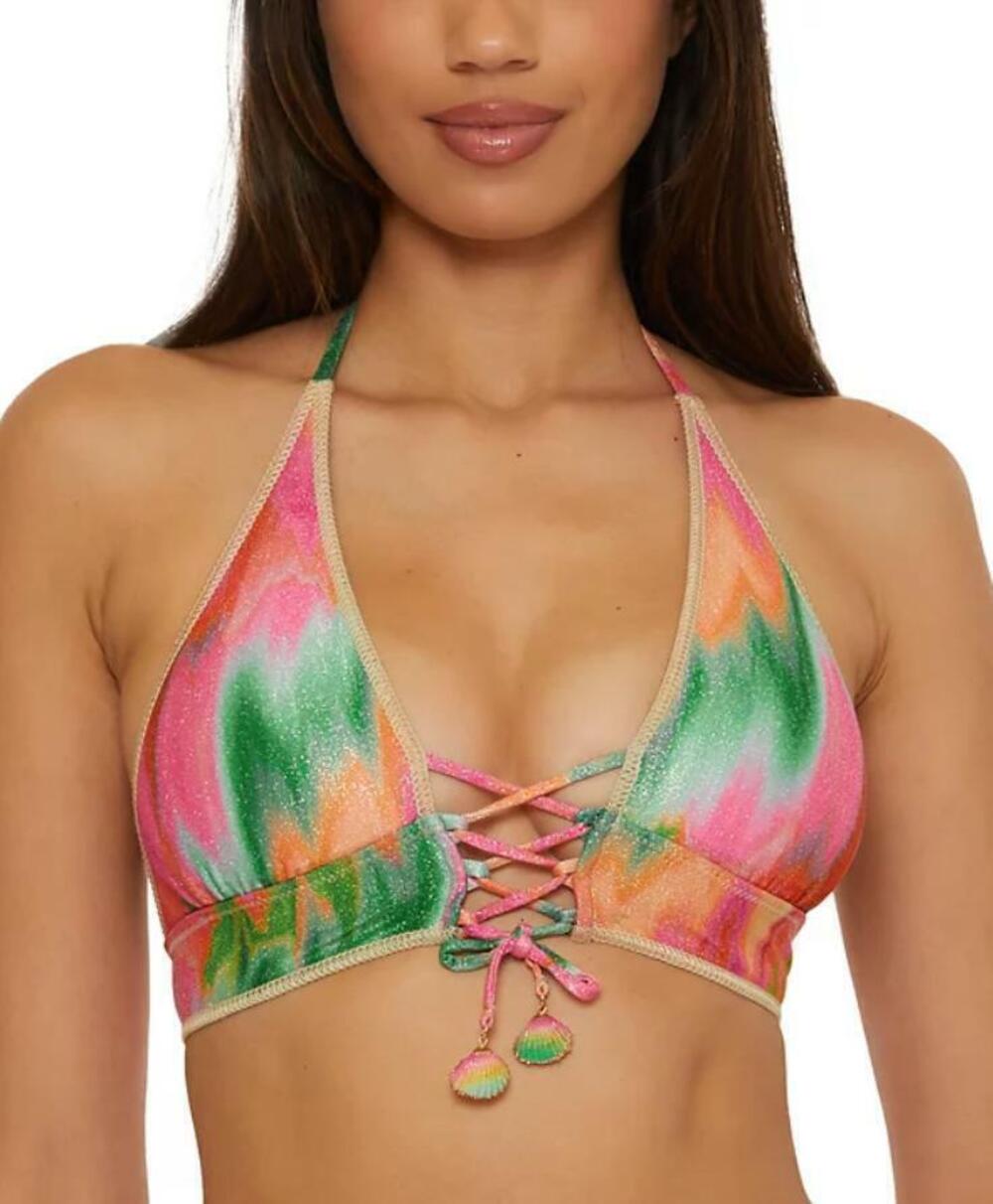 Becca Women's Multicolor Mirage Lace-Up Metallic Halter Bikini Top M NWT